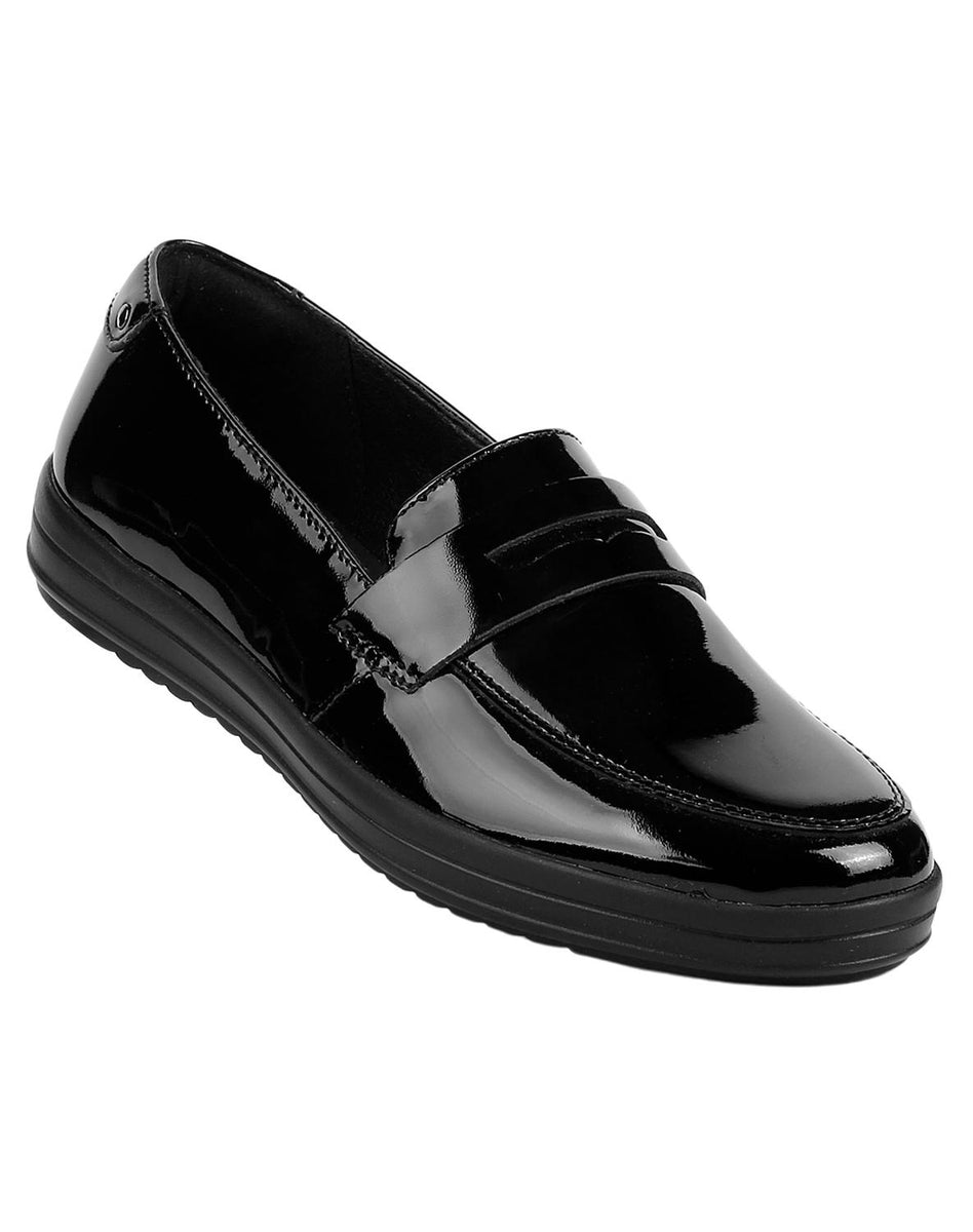 Zapato Casual Piso Mujer Negro Charol De Piel Flexi 02503805