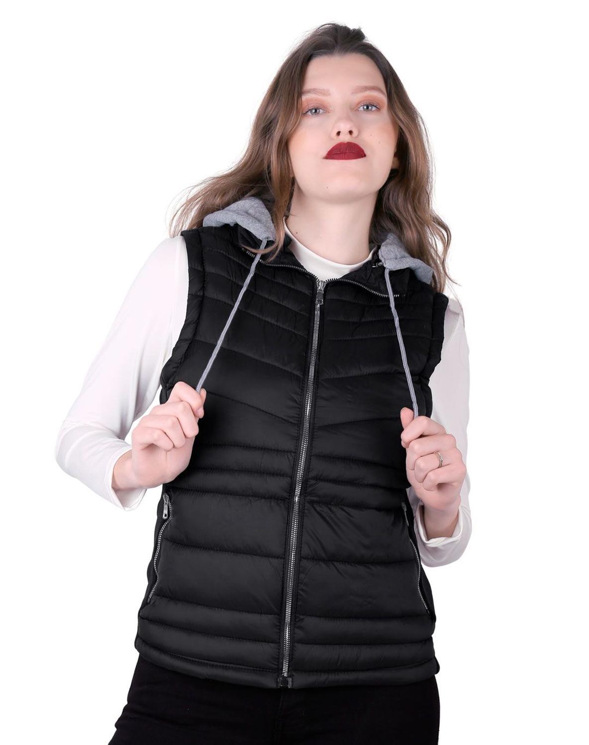 Chaleco Mujer Invernal Con Capucha Negro Roosevelt 50105259