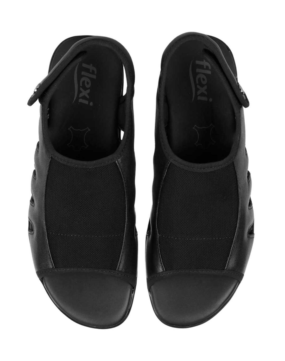 Sandalia Mujer Casual Cuña Negro Piel Flexi 02504007