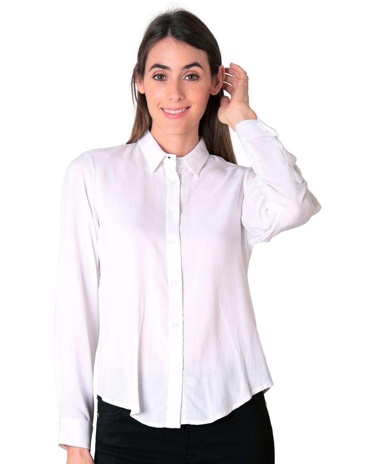 Camisa Blanca Blusa De Mujer Cuello Sport Camisa Con Botones Para