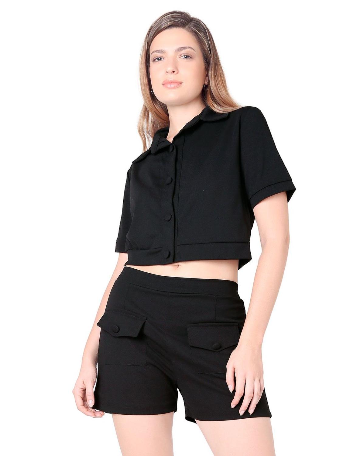 Outfit Camisa Negra Y Short Mujer Conjunto Blusa Y Short Mujer