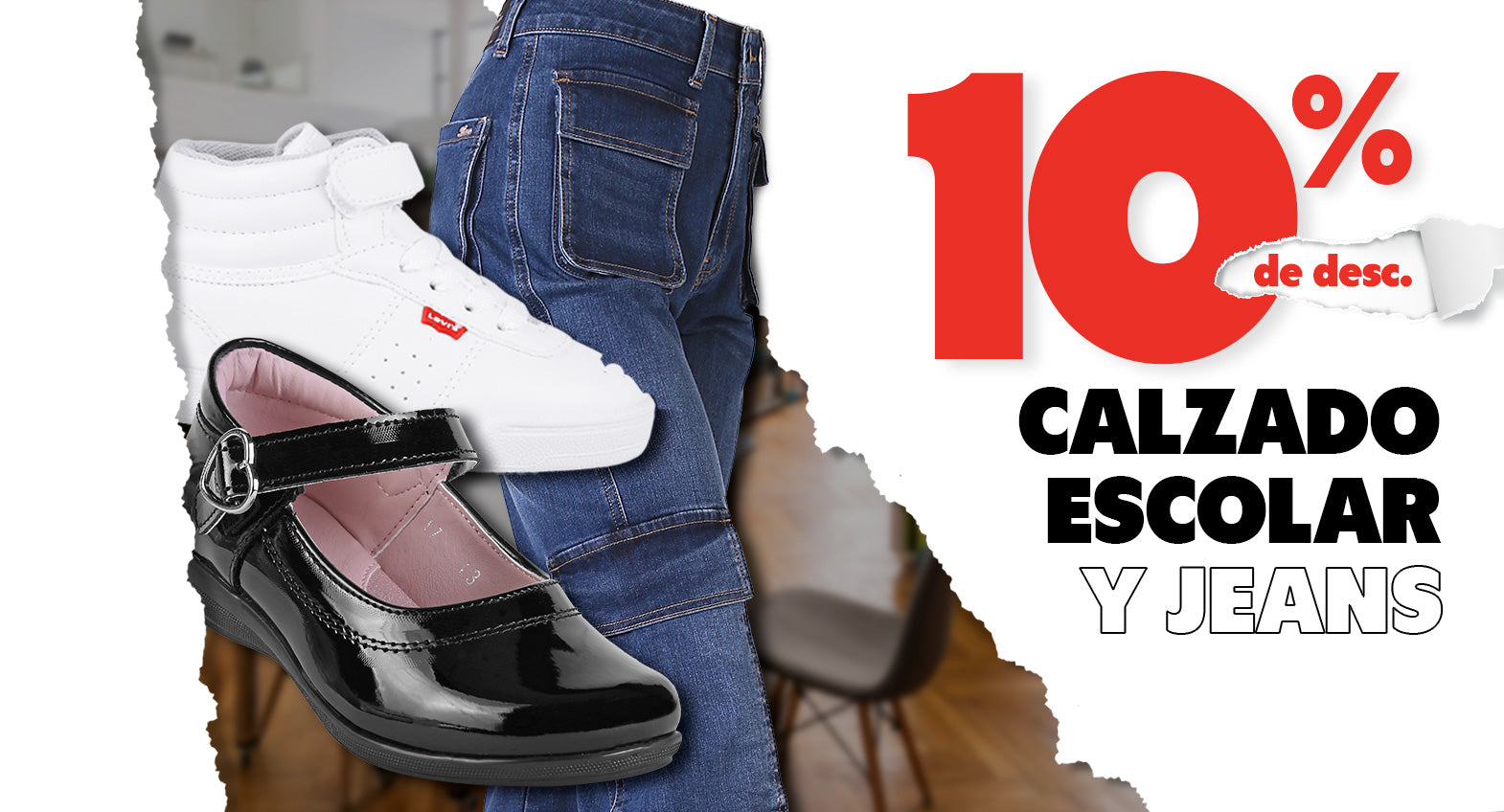 10% de descuento calzado escolar y jeans
