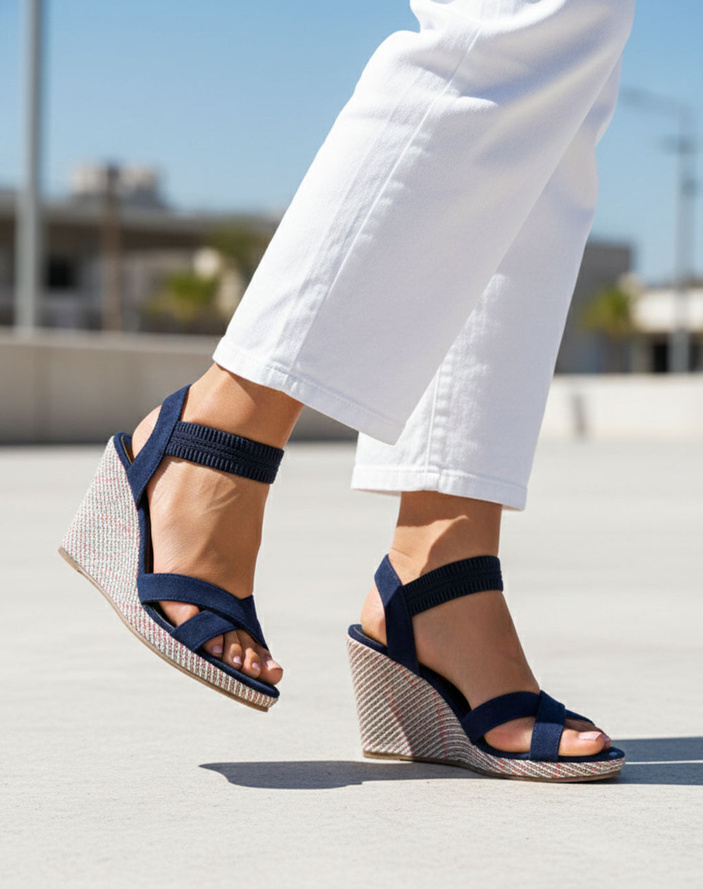 Sandalia Mujer Casual Cuña Azul Stfashion 12304408
