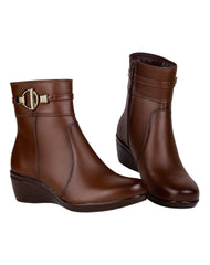 Botin Mujer Casual Cuña Café Piel Flexi 02504080