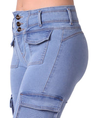 Jeans Mujer Moda Cargo Azul Evolution 71805207