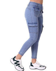 Jeans Mujer Moda Cargo Azul Evolution 71805207