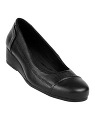 Zapato Mujer Mocasin Vestir Cuña Negro Piel Flexi 02504157