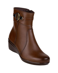 Botin Mujer Casual Cuña Café Piel Flexi 02504080