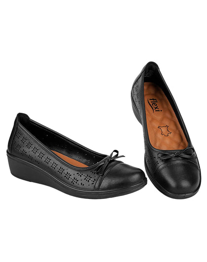 Zapato Casual Cuña Mujer Negro Piel Flexi 02503711