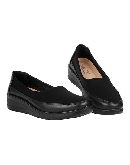 Zapato Mujer Mocasin Casual Cuña Negro Furor 19404119