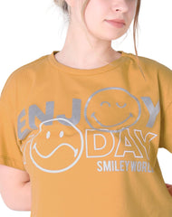 Playera Mujer Moda Camiseta Mostaza Smiley 58205006