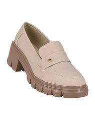 Zapato Mujer Mocasin Casual Tacon Beige Stfashion 06204106