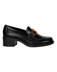 Zapato Mujer Mocasin Vestir Tacon Negro Piel Flexi 02504064