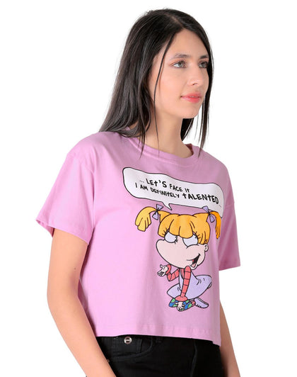 Playera Moda Crop Top Mujer Lila Nickelodeon 58204861