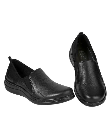 Zapato Mujer Confort Piso Negro Piel Flexi 02503806