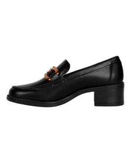 Zapato Mujer Mocasin Vestir Tacon Negro Piel Flexi 02504064