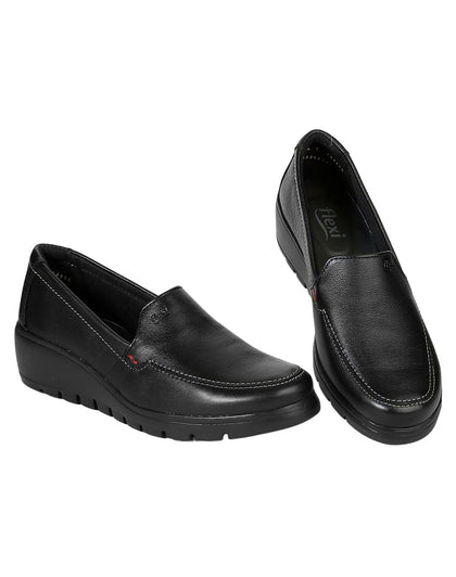 Zapato Casual Cuña Mujer Negro Piel Flexi 02503804