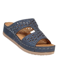 Sandalia Mujer Casual Cuña Azul Flex Mas 13604201