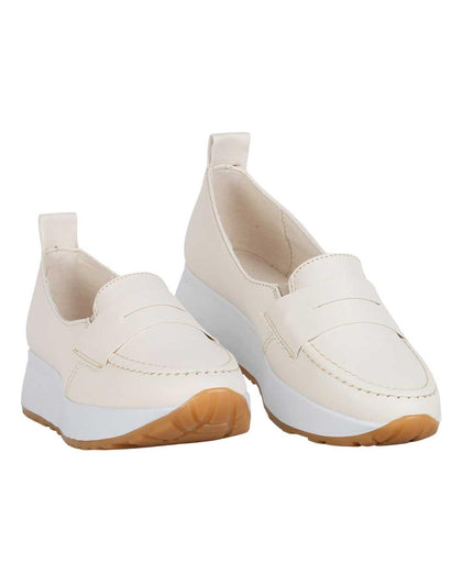 Zapato Mocasin Casual Cuña Mujer Crema Lykos 18204004