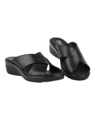 Sandalia Mujer Casual Cuña Negro Piel Flexi 02504207