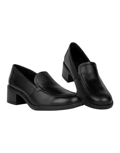 Zapato Mujer Mocasin Vestir Tacon Negro Piel Flexi 02504134