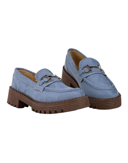 Zapato Mujer Mocasin Casual Tacon Azul Stfashion 19504100