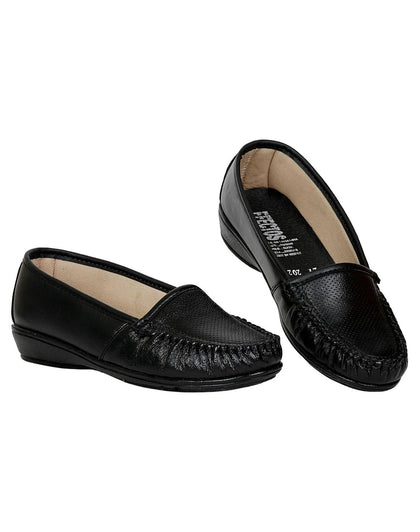 Zapato Mujer Confort Piso Negro Piel Efectos 16903003
