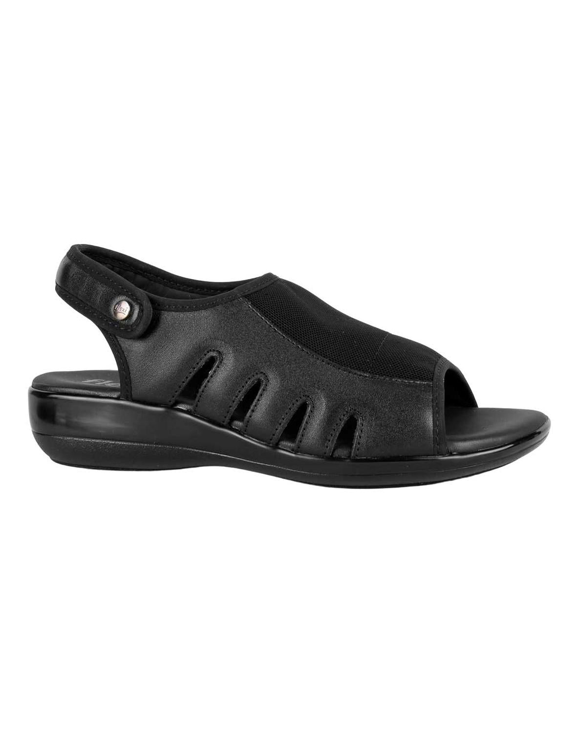 Sandalia Mujer Casual Cuña Negro Piel Flexi 02504007