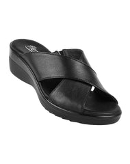 Sandalia Mujer Casual Cuña Negro Piel Flexi 02504207