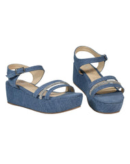 Sandalia Mujer Casual Cuña Azul Stfashion 12304203