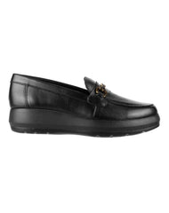 Zapato Mujer Mocasin Vestir Cuña Negro Piel Flexi 02504022