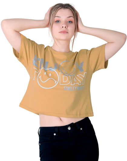 Playera Moda Camiseta Mujer Mostaza Smiley 58205006