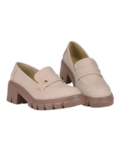 Zapato Mujer Mocasin Casual Tacon Beige Stfashion 06204106