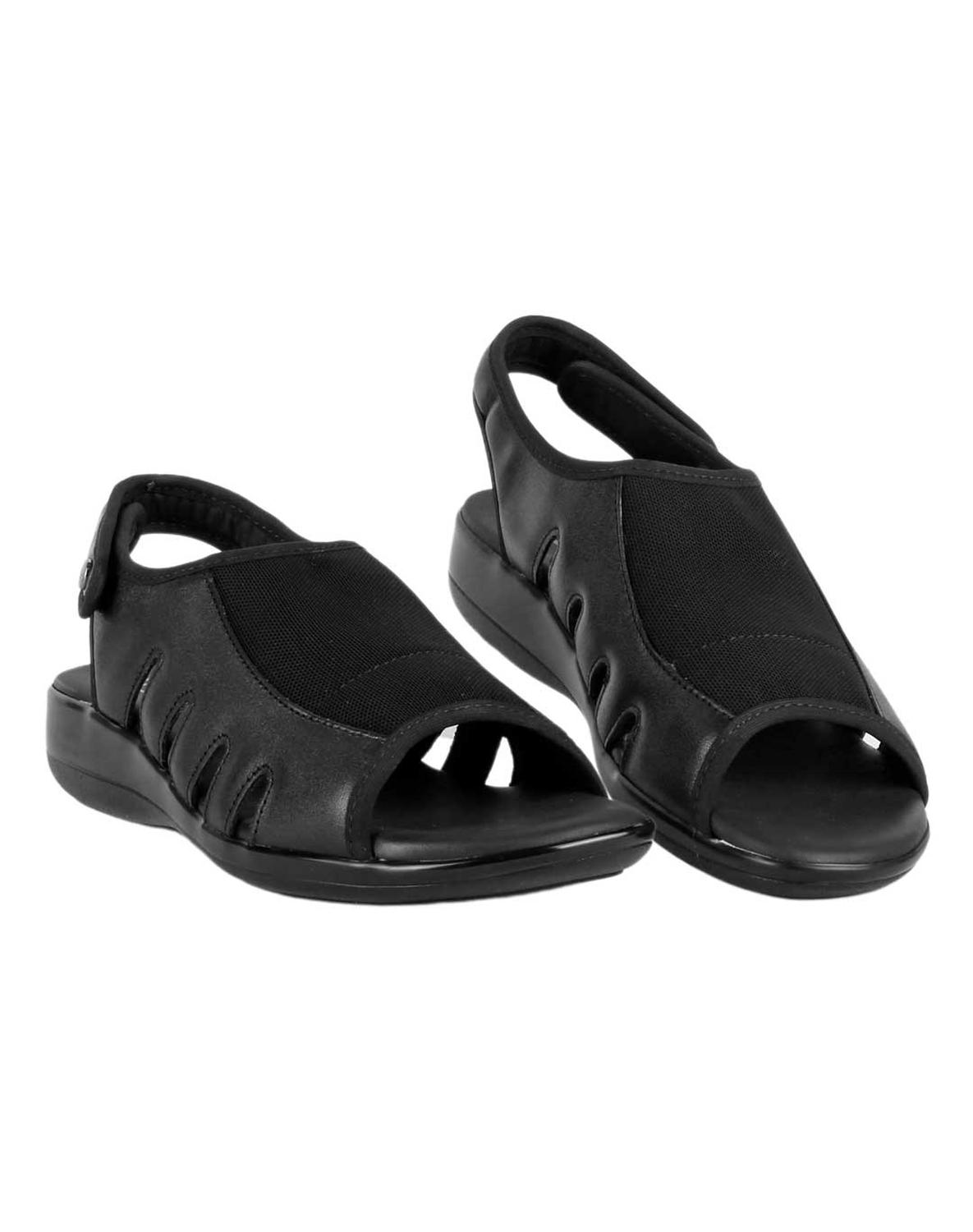 Sandalia Mujer Casual Cuña Negro Piel Flexi 02504007