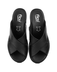 Sandalia Mujer Casual Cuña Negro Piel Flexi 02504207