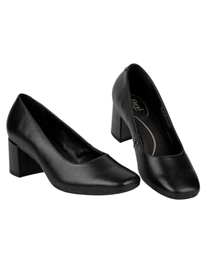 Zapatilla Mujer Tacon Negro Piel Flexi 02503713