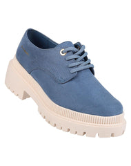 Zapato Casual Tacon Mujer Azul Tipo Ante Clasben 06903755