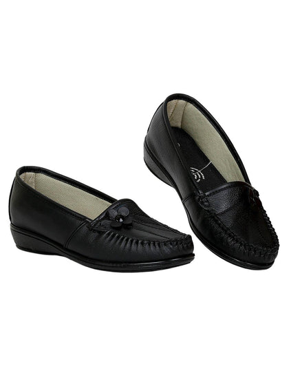 Zapato Mujer Confort Piso Negro Piel Efectos 16903002