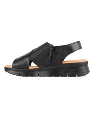 Sandalia Mujer Casual Cuña Negro Piel Cruz Shoes 12604001