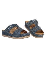 Sandalia Mujer Casual Cuña Azul Flex Mas 13604201