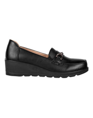 Zapato Mujer Mocasin Vestir Cuña Negro Furor 19404120