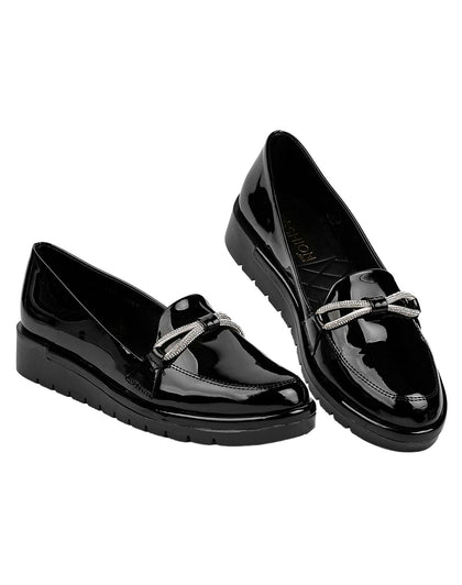 Zapato Casual Cuña Mujer Negro Charol Stfashion 09003703
